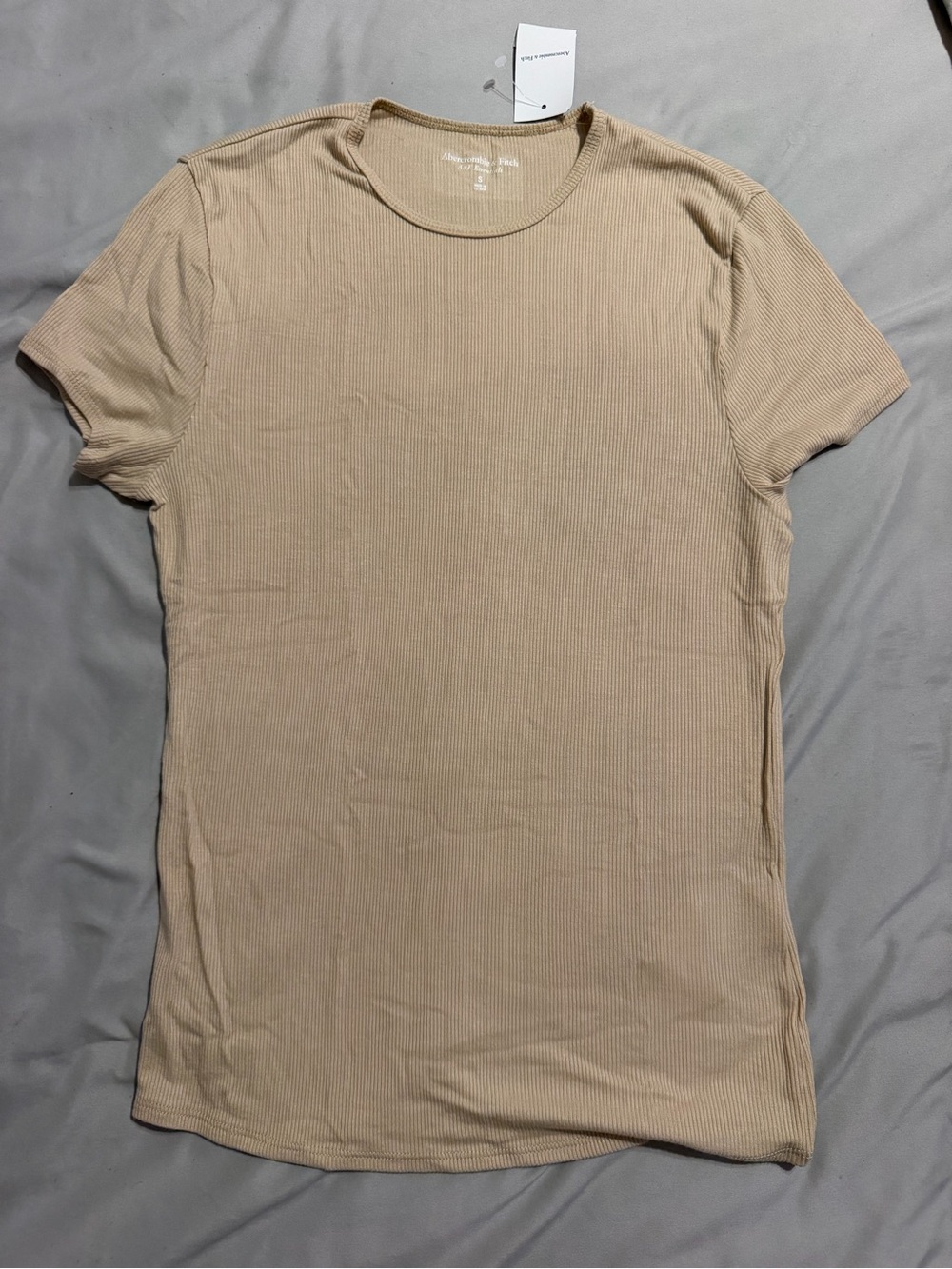 Tan Ribbed Fitted Crewneck Baby Tee NWT